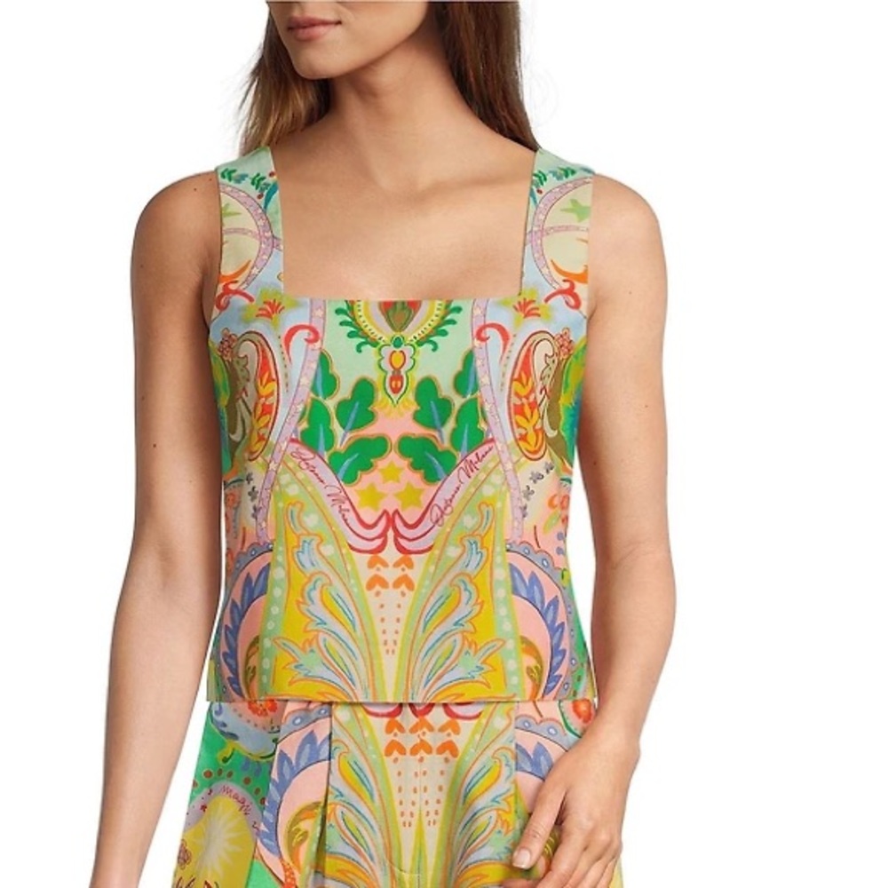 Antonio Melani Brooks Printed Coordinating Linen Square Neck Sleeveless Blouse